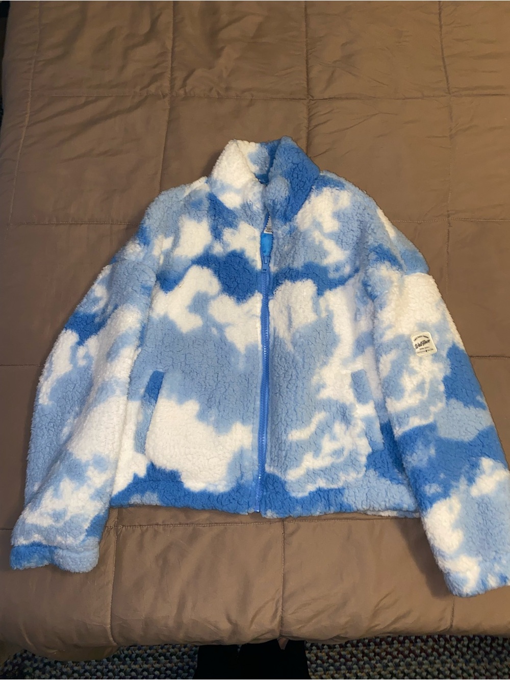Wallflower Blue and White Cloud Sherpa Cropped Jacket